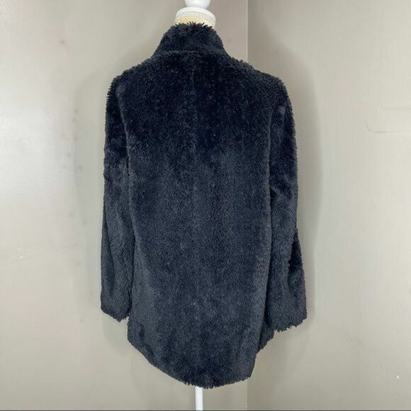 Kenneth Cole Faux Fur Black Coat Medium Women Open Front - Picture 3 of 12
